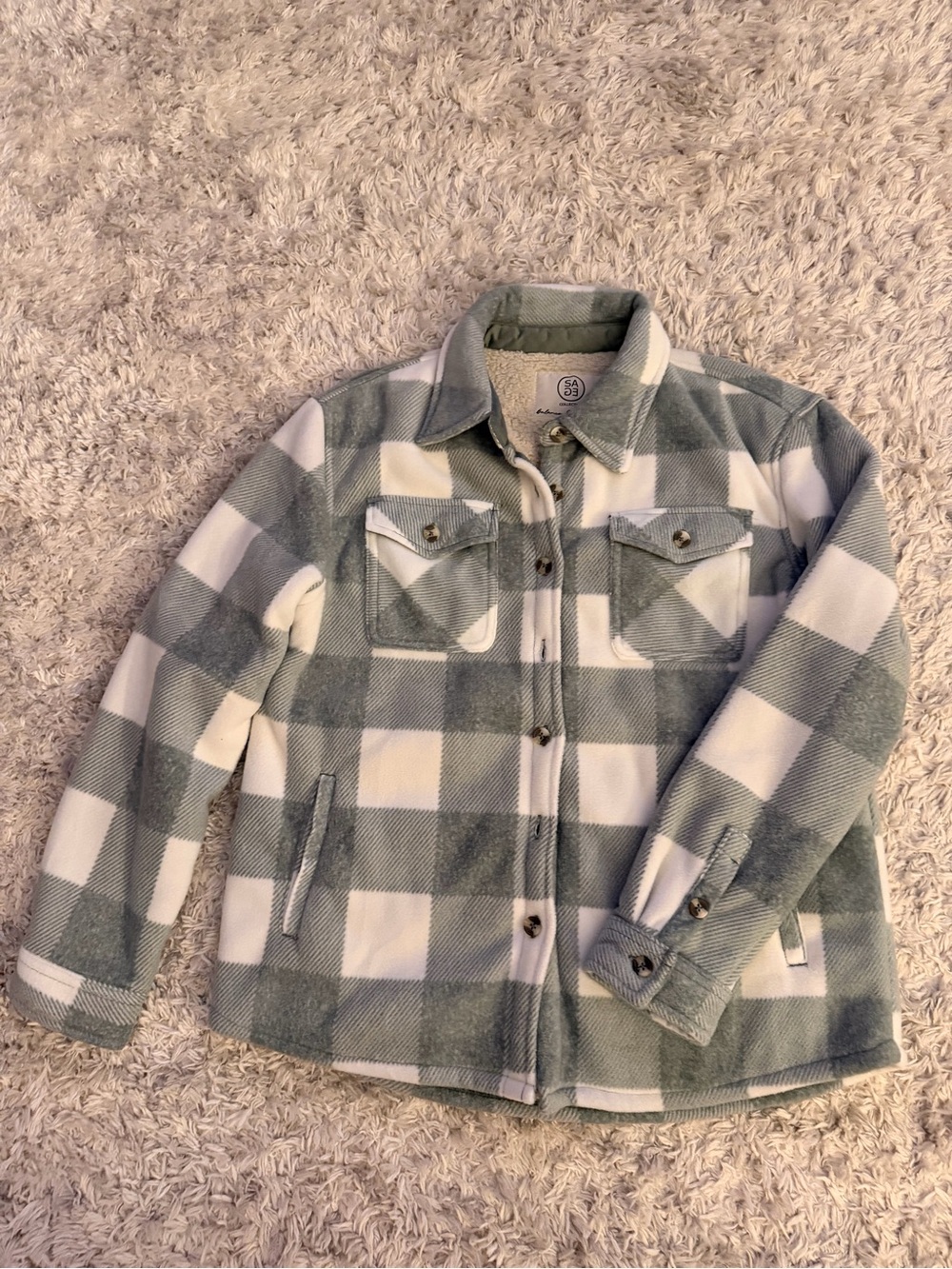 Women’s Green & White Plaid Sherpa-Lined Button Jacket
